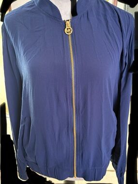 Michael Kors Blue Bomber Jacket with Gold Zip
